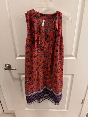 Xhilaration Red Floral V-Neck Midi Dress with Blue Border